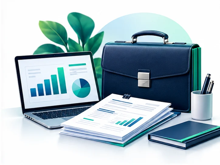 Laptop and financial documents for self-employment tax preparation